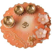 Peach Lotus Resin Pooja Tray (8 inch)