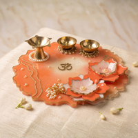 Peach Lotus Resin Pooja Tray (8 inch)