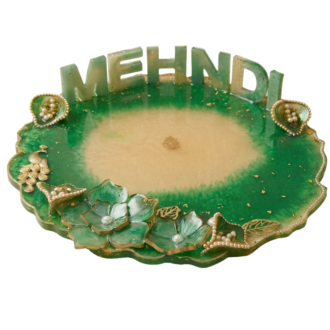 Emerald Green Lotus Tray - Mehndi (10 inch)
