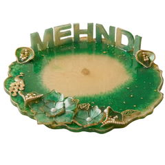 Emerald Green Lotus Tray - Mehndi (10 inch)