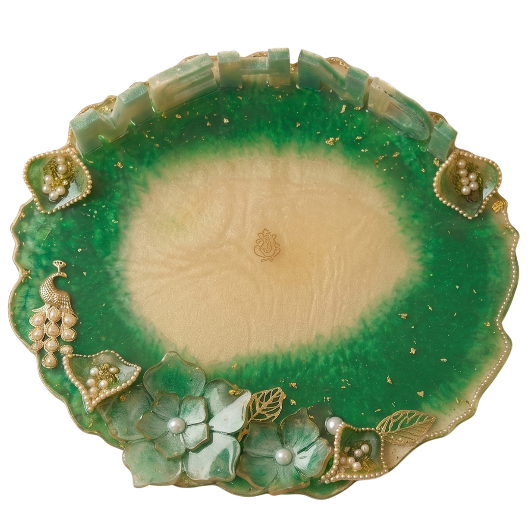 Emerald Green Lotus Tray - Mehndi (10 inch)