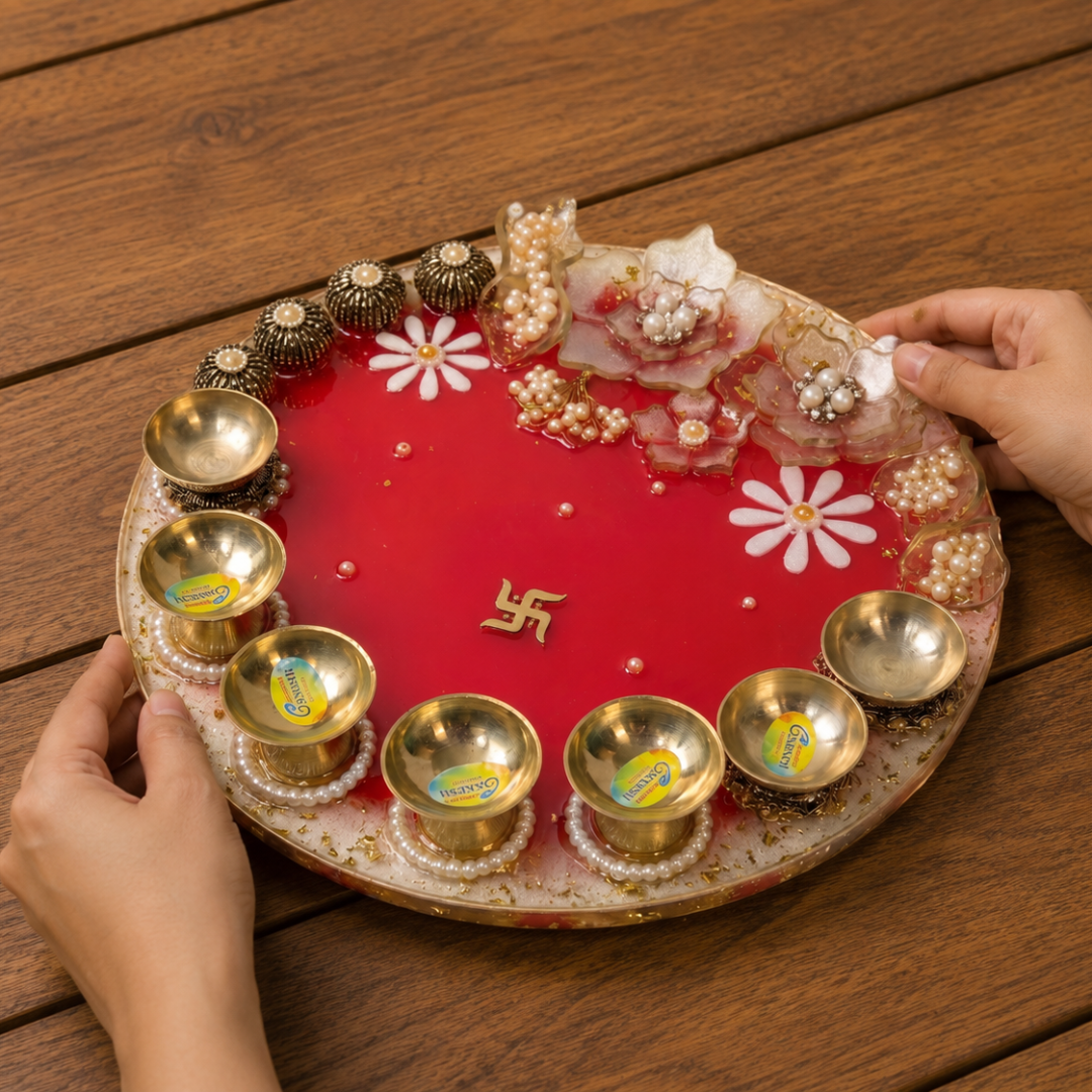 Ruby Floral Pooja Platter (10 inch)