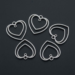5 In 1 Double Heart Bezels Set – Silver