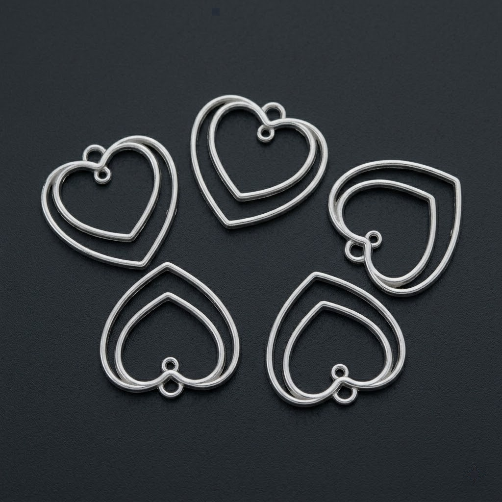 5 In 1 Double Heart Bezels Set – Silver